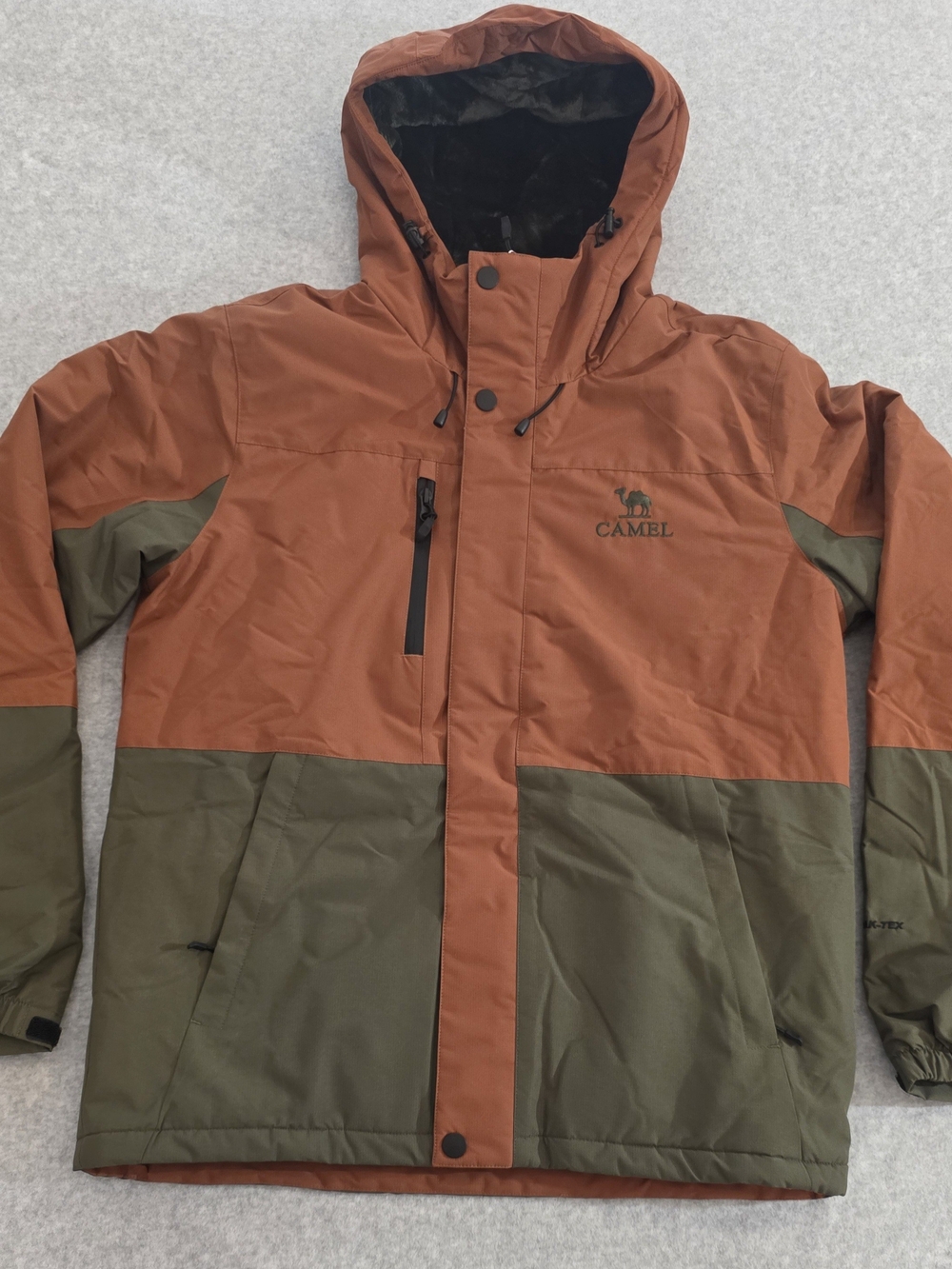 Camel Two-Tone Rust & Olive Hooded Winter Jacket
